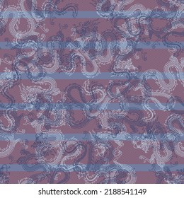 Blaue Drachen. Nahtloser Hintergrund für Stoffe, Textilien, Verpackungen und Tapeten. Vektorgrafik. 