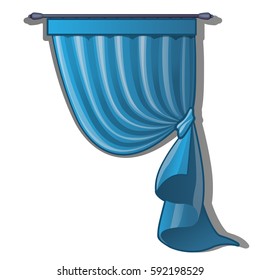 Blue drape curtain isolated on a white background. Cartoon vector close-up illustration.