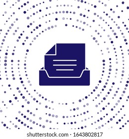 Cajón azul con icono de documento aislado en fondo blanco. Cajón de documentos de archivo. Cajón archivador de archivo. Mobiliario de oficina. Puntos aleatorios del círculo abstracto.  Ilustración vectorial