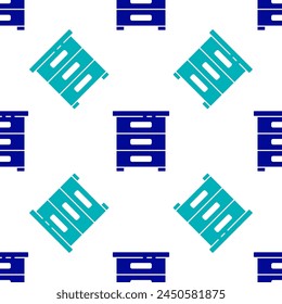 Blue Drawer with documents icon isolated seamless pattern on white background. Archive papers drawer. File Cabinet Drawer. Office furniture.  Vector Illustration