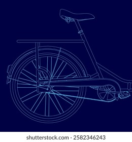 A blue drawing of a bicycle. The bike is shown from the back and the seat is visible