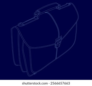 Blue drawing of a briefcase. The briefcase is made of leather and has a handle