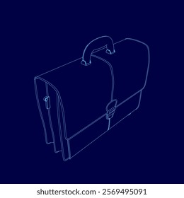 Blue drawing of a briefcase. The briefcase is made of leather and has a handle