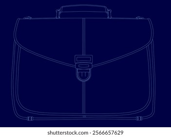 Blue drawing of a briefcase. The briefcase is shown in a blue color scheme