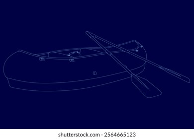 Blue drawing of a canoe with a paddle on top of it. The canoe is shown in a stylized way, with the paddle being the only detail that is not drawn in a stylized way