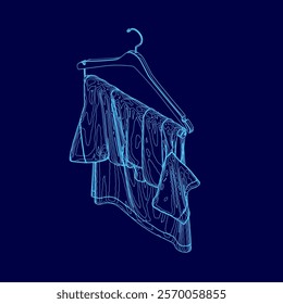 Blue drawing of a clothes hanger with a pair of pants hanging from it