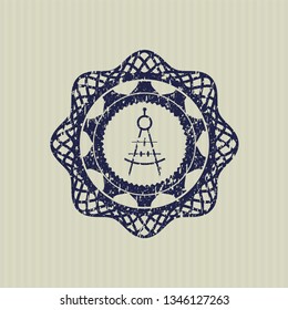 Blue drawing compass icon inside grunge style stamp