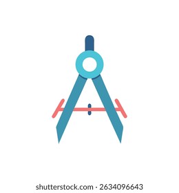 Blue Drawing Compass on White Background Flat Graphic Style