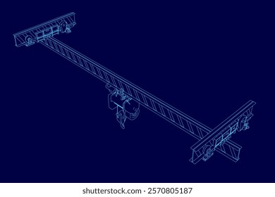 Blue drawing of a crane. The crane is blue and has a blue stripe