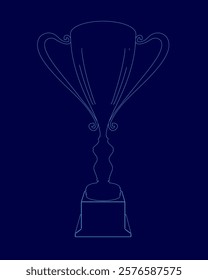 Blue drawing of a cup with a blue background. The cup is tall and has a handle