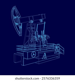 Blue drawing of a drilling rig. The drawing is in blue and is very detailed