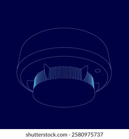 A blue drawing of a fire alarm. The drawing is of a fire alarm with a knob on the top