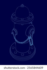 Blue drawing of a fire hydrant with a chain around it. The chain is attached to the hydrant and is hanging down