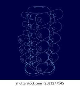A blue drawing of a gym equipment with a lot of detail.