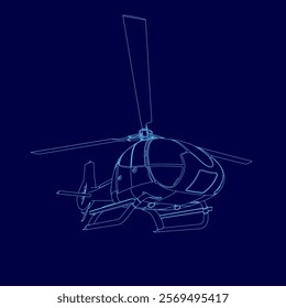 Blue drawing of a helicopter with a blue outline