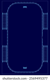 Blue drawing of a hockey rink with a blue background. The rink is shown in a blue color scheme