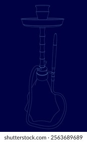 Blue drawing of a hookah with a blue background. The pipe is lit up and has a blue light on top