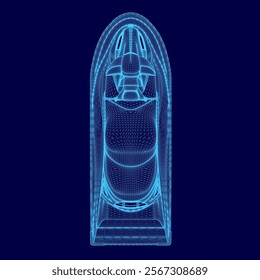 Blue drawing of a jet ski. The jet ski is shown in a blue outline