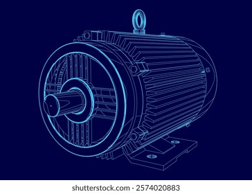 Blue drawing of a motor. The motor is shown in a stylized way, with the blue colors creating a sense of depth and dimension