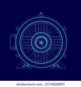 Blue drawing of a motor. The motor is shown in a stylized way, with the blue colors creating a sense of depth and dimension