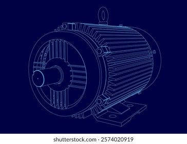 Blue drawing of a motor. The motor is shown in a very detailed way, with the blue background emphasizing the motor's importance