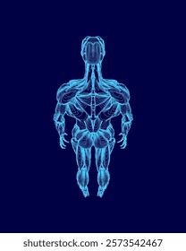 Blue drawing of a muscular man. The drawing is of a man with a muscular body and a blue color scheme