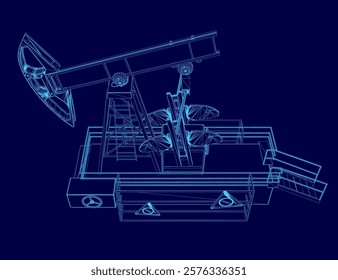 Blue drawing of a piece of machinery with a blue background. The drawing is of a piece of equipment that is used for drilling