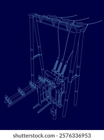 Blue drawing of a power line outline