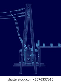 Blue drawing of a power line outline