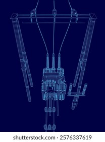 Blue drawing of a power line wireframe