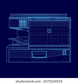 Blue drawing of a printer. The printer is a large, modern model with a sleek design. The blue color scheme gives the image a clean and professional look