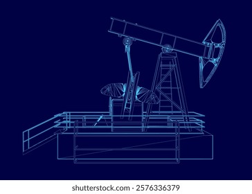 Blue drawing of a pump jack with a blue outline