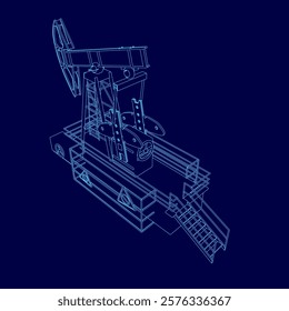 Blue drawing of a pump oil outline. The drawing is in blue and is very detailed