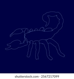 Blue drawing of a scorpion. The drawing is of a scorpion with a blue outline