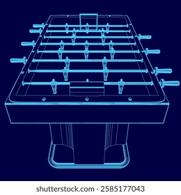 A blue drawing of a soccer field with a blue background. The field is shown in a blue color scheme, with the goalposts and players visible