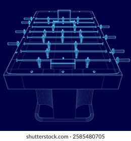 A blue drawing of a soccer field with a blue background. The field is shown in a blue color scheme