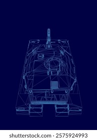 Blue drawing of a tank. The tank is shown in a 3D format, with a blue background. The tank is shown from the side, with the front of the tank visible