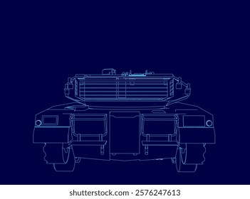 Blue drawing of a tank. The tank is shown in a blue style