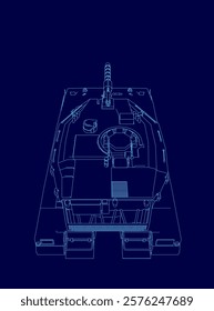 Blue drawing of a tank. The tank is shown in a blue style