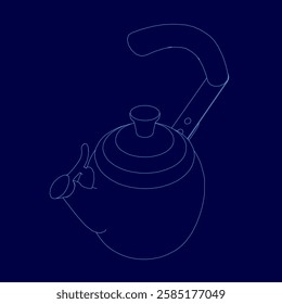 A blue drawing of a teapot. The teapot is shown in a blue drawing