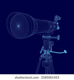 A blue drawing of a telescope. The drawing is in a stylized, cartoonish way