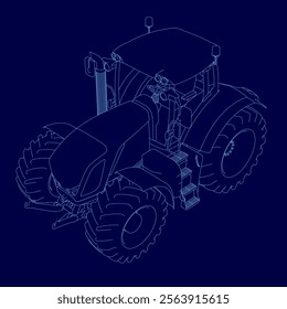 Blue drawing of a tractor. The tractor is shown in a blue drawing