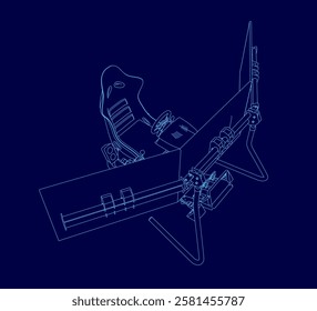 A blue drawing of a video game controller with three screens. The controller is designed to be used with a racing game