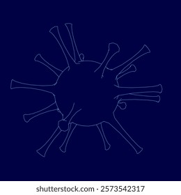 Blue drawing of a virus with a blue background. The virus is shown in a stylized way, with its arms and legs spread out and its head and body twisted. The drawing conveys a sense of danger and fear