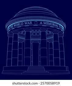 Blue drawing of the Washington Monument. The monument is a memorial to the World War I. The drawing is in blue