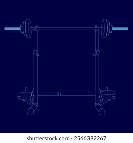 Blue drawing of a weightlifting bar with a blue background. The bar is shown in a blue drawing