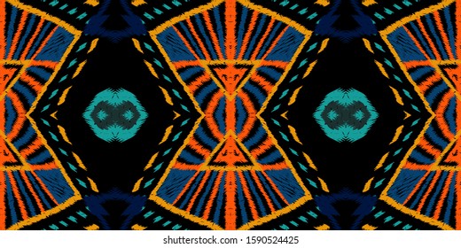 Blue Drawn Carpet. Dip Tile Vector Seamless Pattern. Aztec Batik Geometric Background. Red Aztec Fashion Print. Arabic Chevron Indonesian.