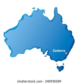 Blue Drawn Map of Australia borders and Canberra City. EPS vector outline graphic.
