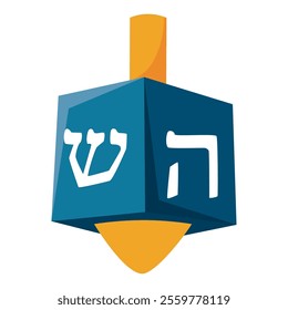 Blue dreidel with Hebrew letters for Hanukkah Vector