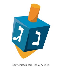 Blue dreidel with Hebrew letters for Hanukkah Vector